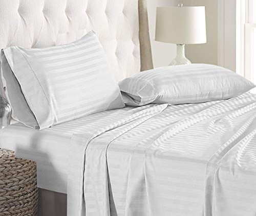 Way Fair 4 Piece Sheet Set 48" x 75" (Three Quarter) Size White Stripe - 100% Egyptian Cotton, 600-Thread-Count, 15 Inch Deep Pocket of Fitted Sheet, 48x75 3/4 Full Bunk Size Cotton Bed Sheets Set | Physical | Amazon, Home, Sheets & Pillowcases, Way Fair | Way Fair