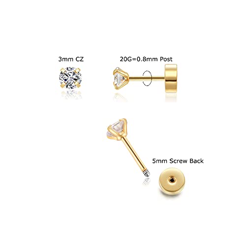 14K Gold CZ Screw Flat Back Earrings 100 Deals
