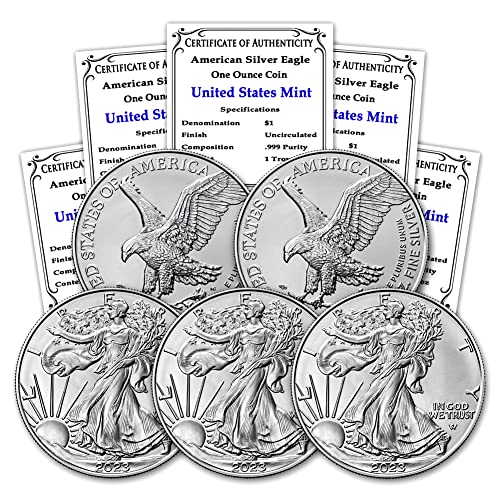 2023 (5) 1 oz American Silver Eagle Coins BU 100 Deals
