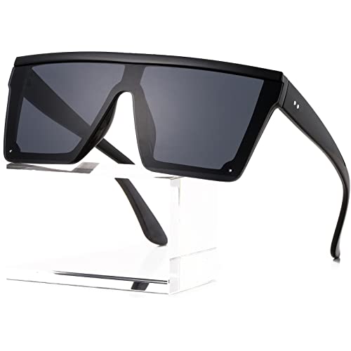 AIYEZO Square Sunglasses - Black/Grey 100 Deals