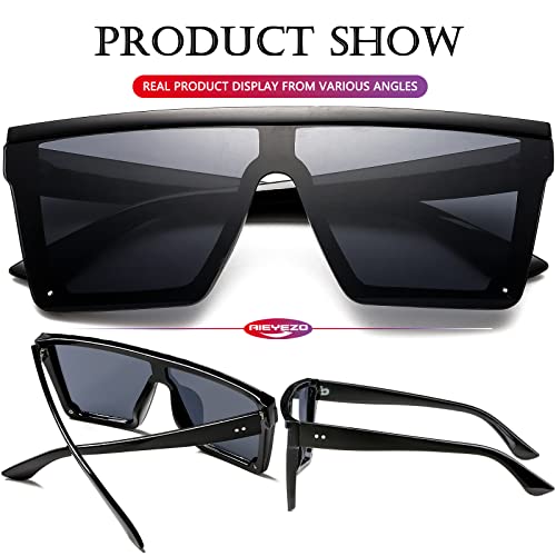AIYEZO Square Sunglasses - Black/Grey 100 Deals