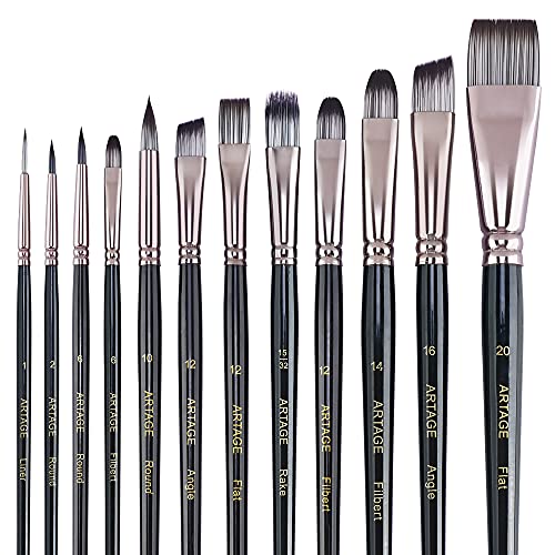 Artage 12pcs Professional Art Painting Brush Set for Acrylic Watercolor Gouache Oil Craft and Hobby Painting 100 Deals