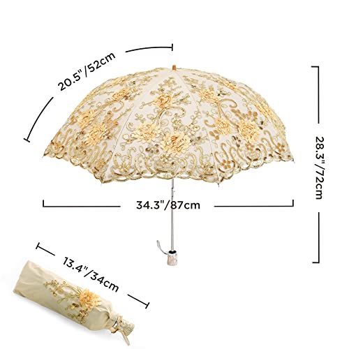 BABEYOND Vintage Flower Embroidered Folding Umbrella UPF50+ 100 Deals