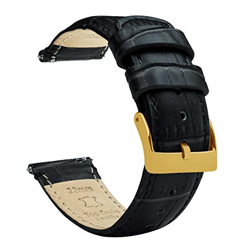BARTON 20mm Black Leather Watch Band 100 Deals
