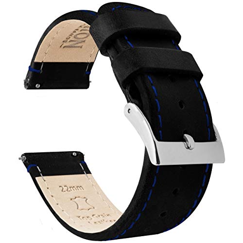 BARTON Leather Watch Band - Black/Blue Stitching 100 Deals