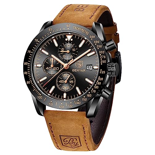 BENYAR Men's Quartz Chronograph Watch | Leather Strap 100 Deals