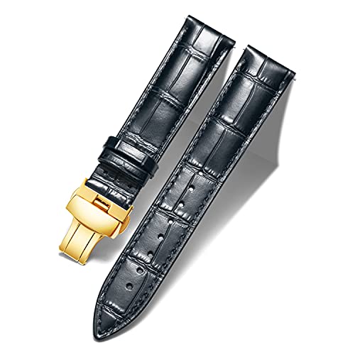 BINLUN Leather Watch Strap: 17mm Black Gold 100 Deals