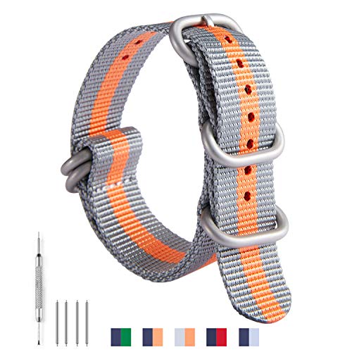 BINLUN Thick Nylon Watch Strap - Grey-Orange 100 Deals
