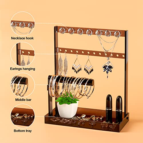 BOWEN EZ Jewelry Stand Holder Jewelry Tree 4-Tier Necklace Earring Bracelet Ring Watches Hanging Organizer Acrylic Jewelry Display Tower Glasses Perfume Organizer Women Girls Best Gift 100 Deals