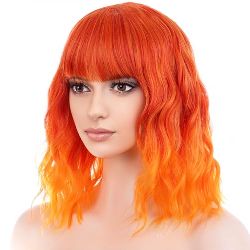 Beron Orange Women's Curly Wig with Bangs 100 Deals