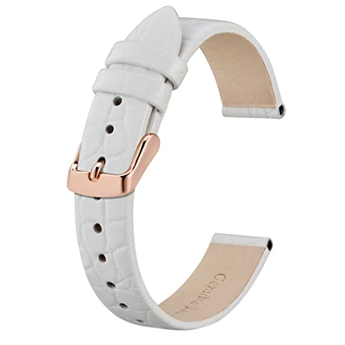 BisonStrap 18mm Leather Watch Band - White/Rose Gold 100 Deals