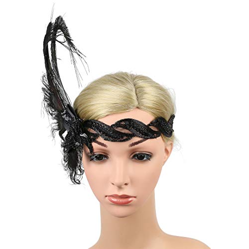 Black Flapper Headband - 1920s Gatsby Hairpiece 100 Deals