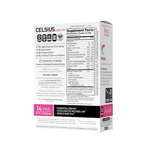 CELSIUS Dragonfruit Lime Powder Sticks - 14 Count 100 Deals