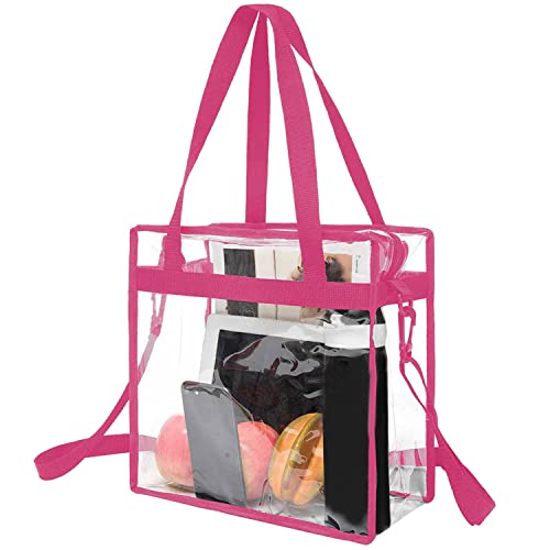 Clear Stadium Tote Bag with Zipper - Fuchsia 100 Deals