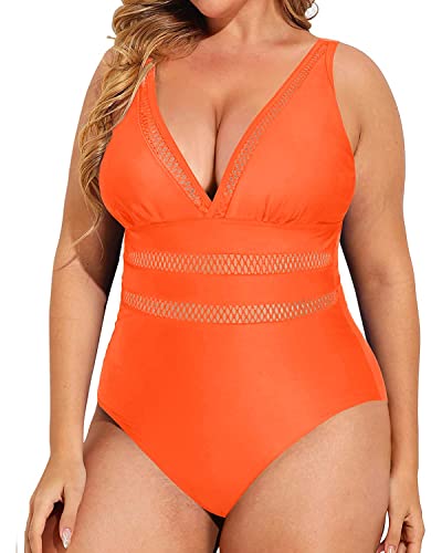 Daci Orange V-Neck Plus Size Swimsuit 100 Deals