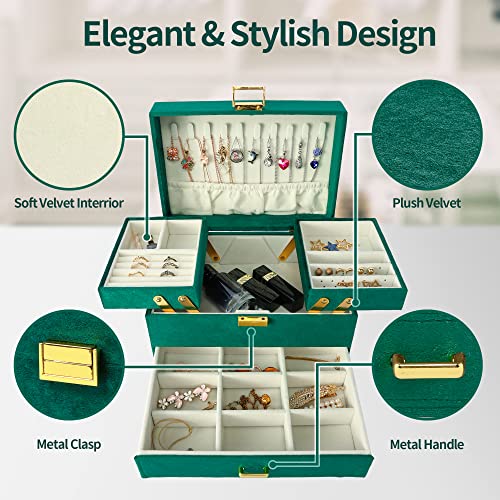 Dajasan 3-Layer Green Velvet Jewelry Box 100 Deals