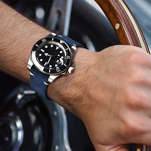 EACHE Suede Leather Watchband - Dark Blue 100 Deals