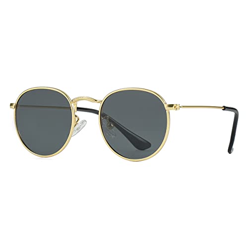 Gleyemor Kids Polarized Sunglasses, Round Metal (Gold/Grey) 100 Deals