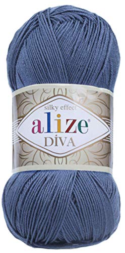 Hand Knitting Yarn 100% Microfiber Acrylic Yarn Alize Diva Silk Effect Thread Crochet Art Lace Craft Lot of 4 skeins 400gr 1532yds Color (353 Indigo) 100 Deals