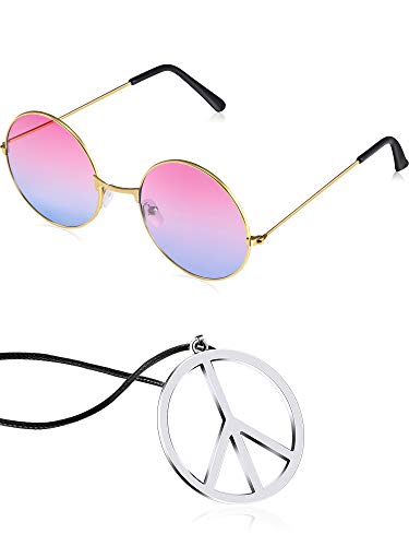 Hippie Glasses and Peace Sign Necklace Set 100 Deals