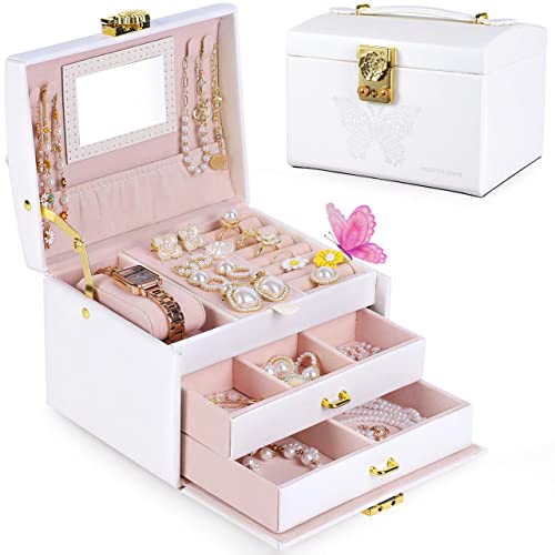 Jewelry Box for Girls Women, White PU Leather 100 Deals