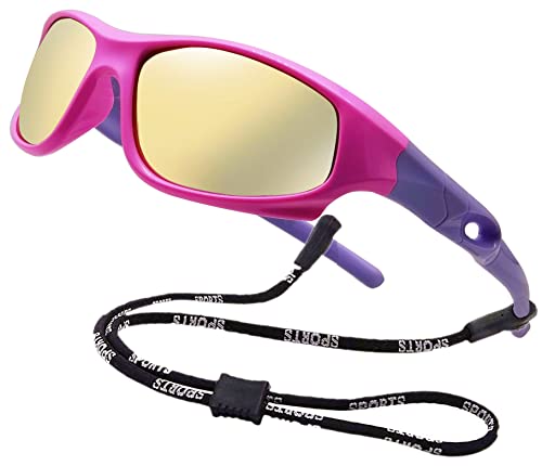 Kids Polarized Sunglasses, Pink/Grey Strap 100 Deals