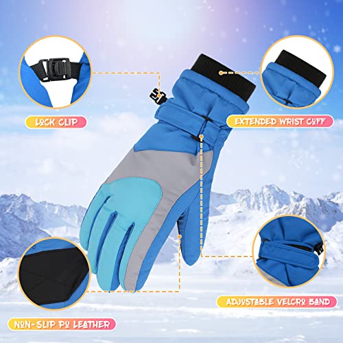 Kids Waterproof Blue Ski Gloves 100 Deals