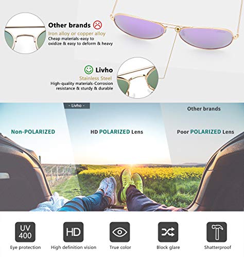 Livho Women's Classic Aviator Sunglasses Purple/Gold 100 Deals