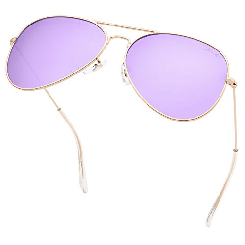 Livho Women's Classic Aviator Sunglasses Purple/Gold 100 Deals