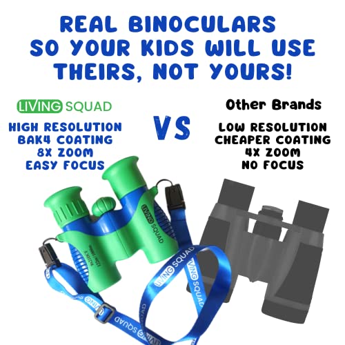 Living Squad Kids Binoculars 8x21 Black - Shock Proof Compact Binoculars 100 Deals