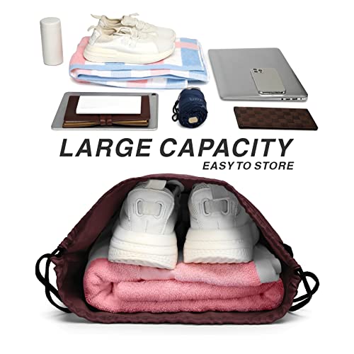 MISSMOON Foldable Nylon Drawstring Backpack, Burgundy 100 Deals