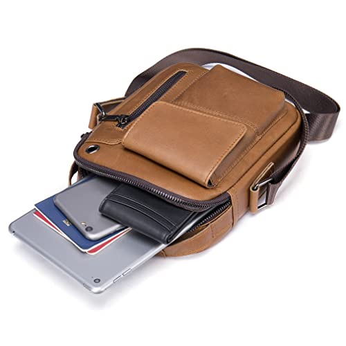 Men's Leather Crossbody Business Messenger Bag (Coffee) 100 Deals