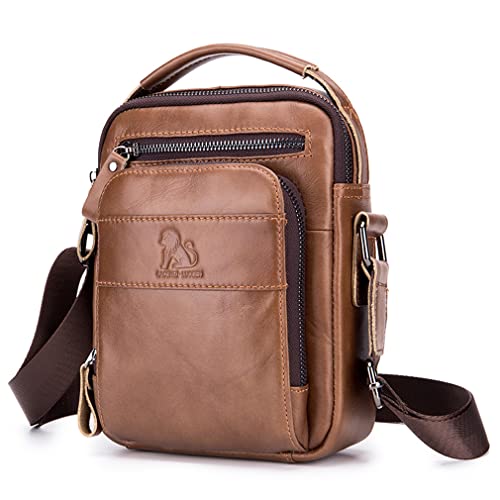 Men's Leather Shoulder Messenger Bag Light Brown 100 Deals