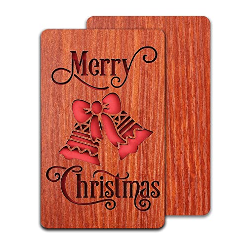 Merry Christmas Greeting Cards Handmade with Wooden Gift Card with Christmas Bell Christmas Card Perfect for Sending Merry Xmas or Seasons Greetings to Husband, Wife, Parents, Her, Him and Friends 100 Deals