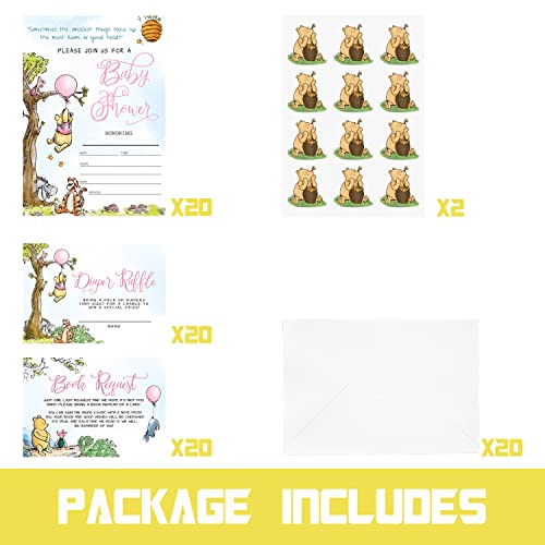 ONE PHOENIX 20 Guests Winnie Pooh Baby Shower Party Invitations Card, Celebrate Birth Party Supplies Favors Gift Cards Greeting Card 100 Deals