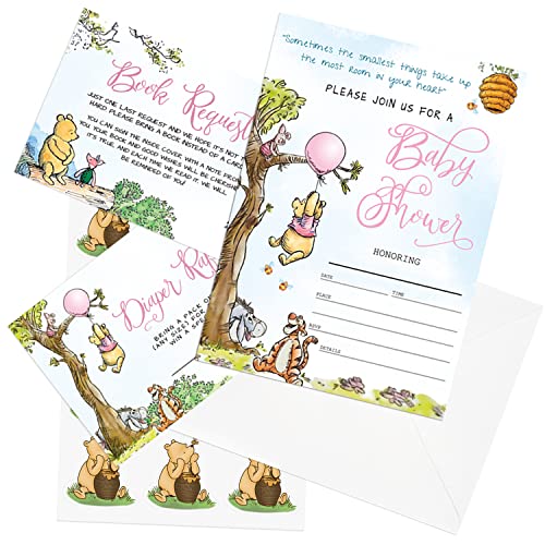 ONE PHOENIX 20 Guests Winnie Pooh Baby Shower Party Invitations Card, Celebrate Birth Party Supplies Favors Gift Cards Greeting Card 100 Deals