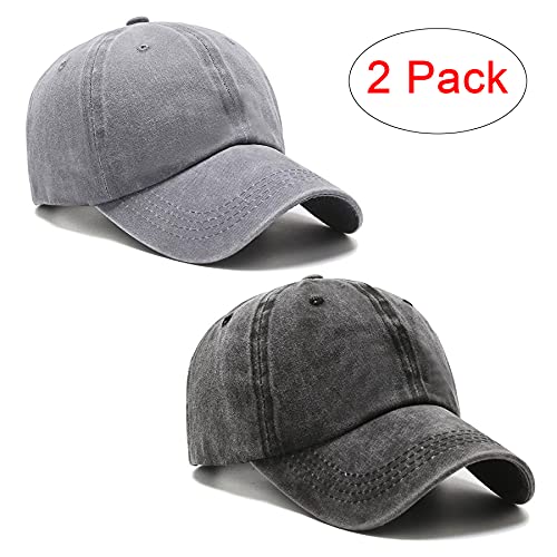 PFFY 2 Packs Vintage Washed Distressed Baseball Cap Dad Golf Hat Black+Grey 100 Deals