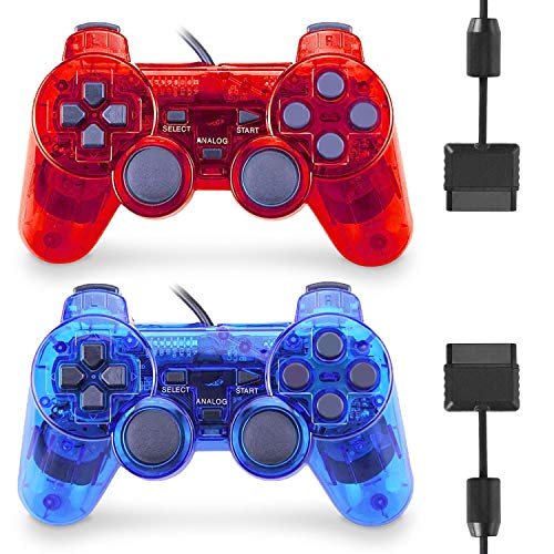 PS2 Wired Controller 2 Pack Clear+Red/Blue 100 Deals