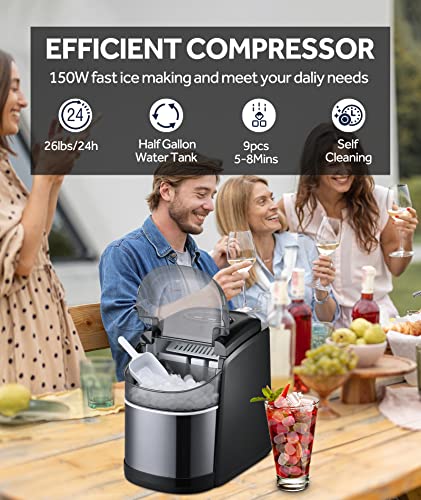 Portable Ice Maker Machine: Fast, Self-Cleaning, 26Lbs/24H 100 Deals