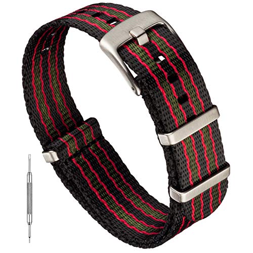 Premium 20mm Black/Red/Green Striped Watch Band 100 Deals