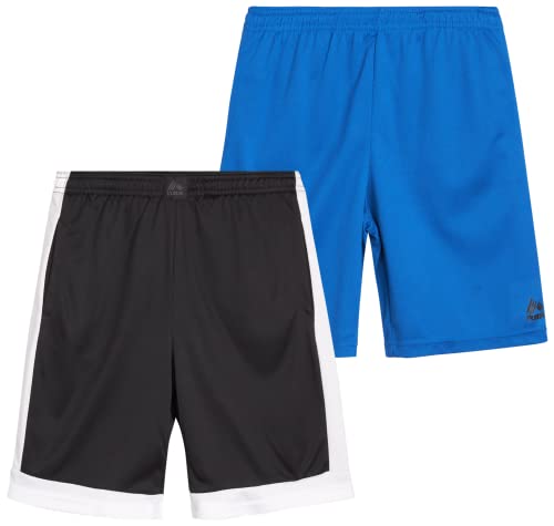 RBX Boys' Athletic Shorts - 2 Pack Athletic Performance Mesh Basketball Gym Shorts (4-16), Size 8, Black/Blue 100 Deals