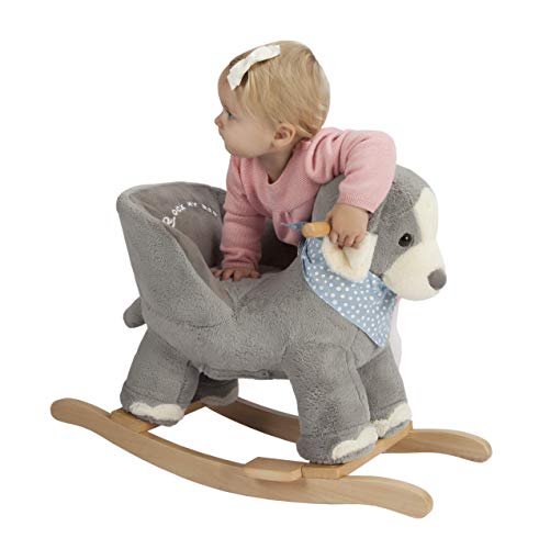 Rock My Baby Baby Rocking Horse Puppy with Chair, Plush stuffed Animal Dog Rocker, Wooden Rocking Toy Puppy, Baby Rocker, Animal Ride on, for Girls and Boys Age 1 Year and Up (Gray Dog Puppy for 12M+) 100 Deals