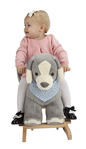 Rock My Baby Baby Rocking Horse Puppy with Chair, Plush stuffed Animal Dog Rocker, Wooden Rocking Toy Puppy, Baby Rocker, Animal Ride on, for Girls and Boys Age 1 Year and Up (Gray Dog Puppy for 12M+) 100 Deals