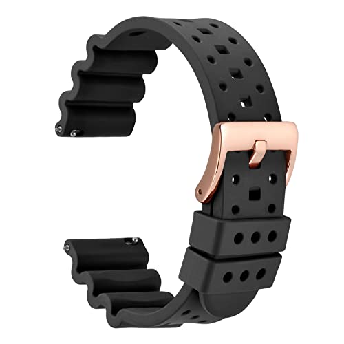 Wocci 20mm FKM Rubber Watch Band, Black Amazon Watch Watch Bands WOCCI