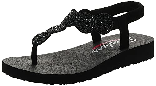 Skechers Women's Sparkle Thong Sandal Black/Black Amazon Flip-Flops Shoes Skechers
