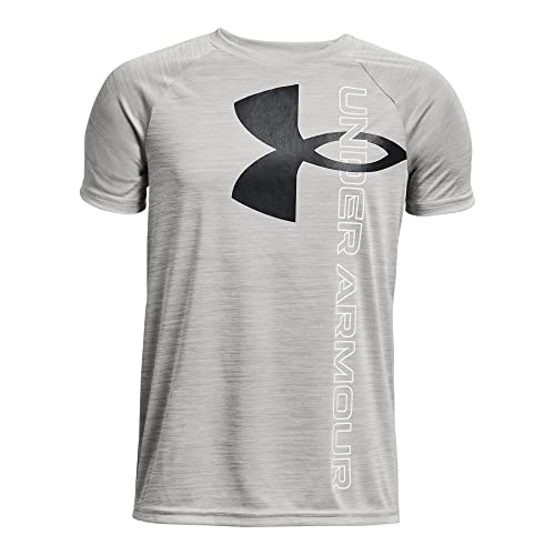 Under Armour boys Tech Split Logo Hybrid Short-Sleeve T-Shirt , (558) Tin / / Black , Youth X-Large | Physical | Amazon, Sports, T-Shirts, Under Armour | Under Armour
