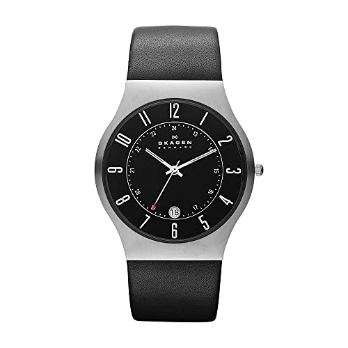 Gray Skagen Men's Sundby Quartz Analog Stainless Steel and Leather Watch, Color: Black Leather (Model: 233XXLSLB)