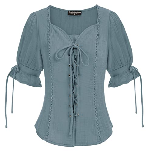 Vintage Renaissance Shirt for Women Casual V Neck Ruffle Tops Blouse Grey Blue S | Physical | Amazon, Apparel, Scarlet Darkness | Scarlet Darkness