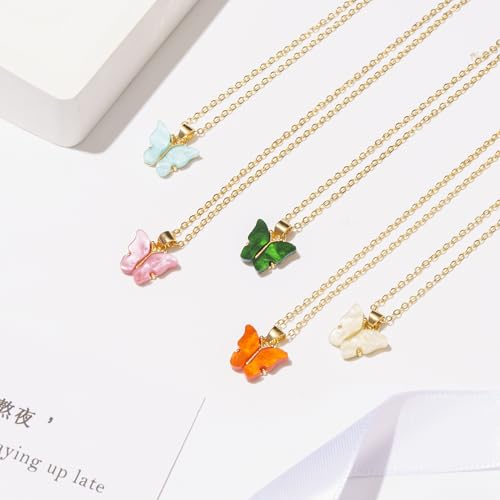 Adoshine Butterfly Necklace Bohemian Retro Chain Friendship Necklace for Women Girl Teen Good Luck Pendant Chain Necklace with Message Card Gift Card (O-Pink)