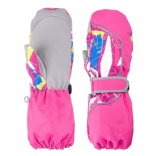 TRIWONDER Waterproof Mittens for 3-12 Years Old Kids Outdoor Warm Gloves Snow Mitts Winter Ski Gloves (M (9-12 Years), Rose Red)